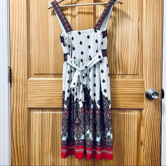 City Triangles white paisley boho pattern Grecian style sleeveless dress M - Picture 5 of 10